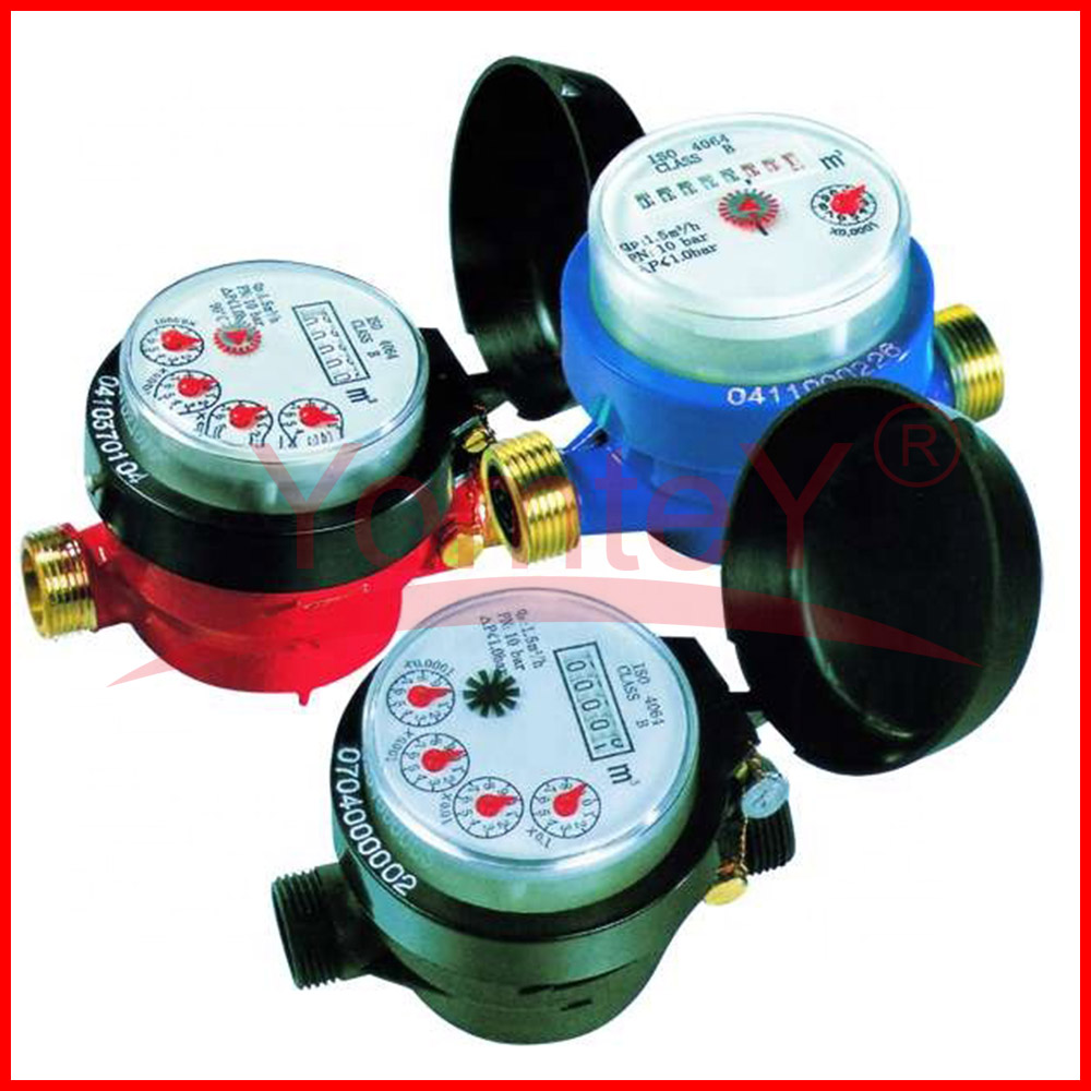 Single Jet Water Meter DN20/DN15 Thread Rotary Vane Wheel Dry-dial Brass Body Cold Water Flow Meter